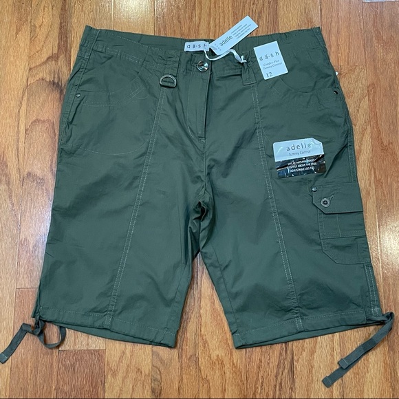 Women’s Army Green NWT Cargo Shorts dash Size 12 Style Adelle Comfee-flex - Picture 2 of 7